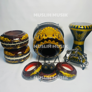 Hadroh Ukir Kuningan Darbuka Tam Mika Ukir Kualitas Premium Fullset 9 Alat FREE TAS -MM
