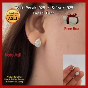 Anting Wanita Perak Asli Anti Karat 925 Dewasa Elegan Bersurat Earrings Jepit Cakop Silver S925 Lapis Emas Putih Murni Ori Anti Luntur Toko Mas Silver Ada Surat Anting Korea Cantik