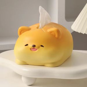 YOUSHI TOP Anti Drop Pineapple Bun Dog Tissue Box Collectible Decorative Resin Paper Box  Ornaments Cute Dog Model Toy Home Decoration