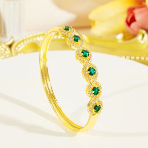 SEQUITO Fashion Clothing Accessories Inlay Multicolor Round AAA Zircon Banquet Slender Bangle Women Yellow Gold Plated Wrist Jewelry B364