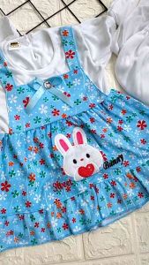 Setelan Dress Bayi Perempuan Motif Sweet Bunny Usia 3-18 Bulan Lengan Pendek