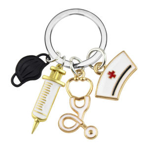 C.three Nurse Doctor Mask Keychain Medical Paramedic Syringe Syringe Stethoscope Keychain
