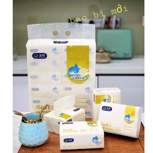 Bịch 12 gói giấy ăn SOFT Trắng mịn tự nhiên 4 lớp siêu dai 1 gói 300 tờ