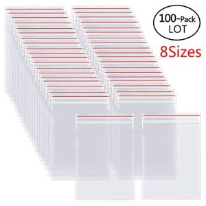 100 Chiếc Túi Nhựa Có Khóa Kéo Có Thể Khóa Lại Túi Khóa Zip Poly Trong Suốt Lưu Trữ Thực Phẩm Túi Sắp Xếp Chân Không Tươi Có Thể Đóng Lại