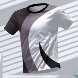 Mens Geometric Printed Sports T-Shirt Quick Drying Breathable Short Sleeve Sports Fitness Commuter Fashion Round Neck T-Shirt