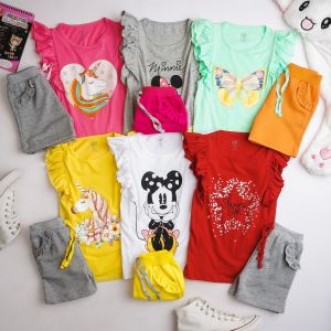 BỘ THUN BÉ GÁI TAY CÁNH TIÊN SIZE ĐẠI QUẦN SHORT DA CÁ CỰC XINH (22-45KGS)