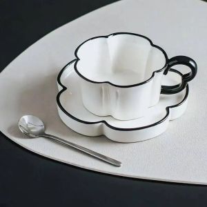 xpkQ Floral Ceramic Coffee Cup Set Modern Mugs with Dish Spoon Afternoon Tea Cup Dessert Plate Perfect for Office Home Best Gift 8K3Q7