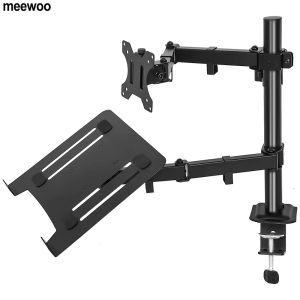 Meewoo Aluminum Height Adjustable Desktop Arm Monitor Holder Plus Laptop Stand Full Motion Mount
