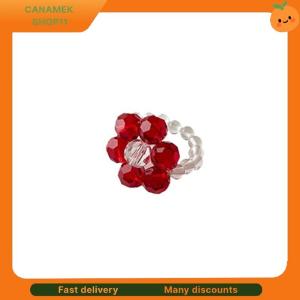 ❣️❣️❣️ Vintage Crystal Beaded Flower Elastic Rings Rice Beads Handmade Woven Flower Rings For Women Bohemian Jewelry Girls Party Gifts