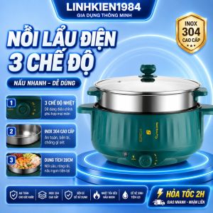 Nồi Lẩu Điện 3 Chế Độ 28Cm Nồi Lẩu Đa Năng Công Suất 1000W Vân Đá Chống Dính