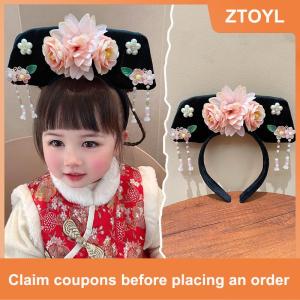 【ZTOYL】 Flower Chinese Style Headwear Tassel Pearl Ancient Style Headband Princess Hair Hoop Hanfu Headdress Hanfu Hair Clip Women