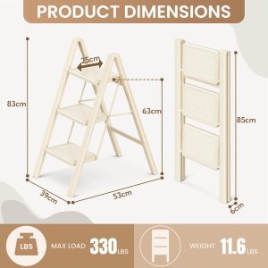 Multi Purpose Ladder 3-4 Step Ladder Folding Step Stool with Wider Pedal Anti-Slip Feet & Non Slip Stripes