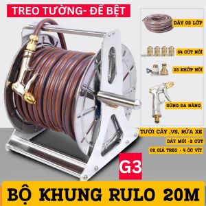 Bộ khung rulo inox dùng để tưới cây rửa xe...cùng súng phun đa năng với dây tưới 03 lớp