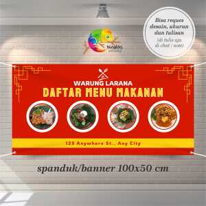 Cetak Spanduk Banner Merah simpel estetik jualan nasi goreng makanan