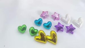 Candy-colored semicircular earrings square heart-shaped and star-shaped studs new chrysanthemum design UV Plated earrings