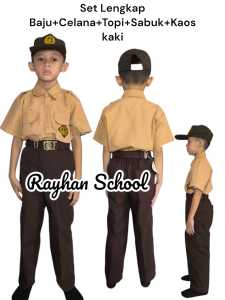 Set Lengkap Seragam Pramuka Baju Pendek Celana Panjang + Topi+Sabuk+Kaos Kaki Anak Laki-laki Sekolah Dasar SD SMP SMA Usia 5-20thn