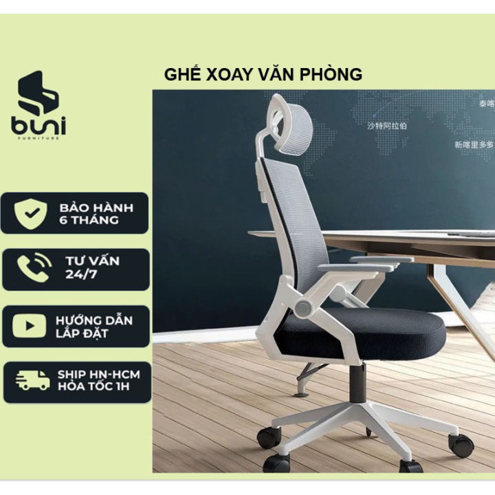 Ghế Xoay văn phòng Công Thái Học,tựa đầu,ngả lưng gật gù,bảo vệ cột ...