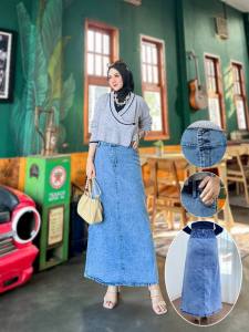 Rok Span Jeans Jumbo Rok Lepis Wanita Rok Cargo Panjang Bawahan Wanita Best Seller