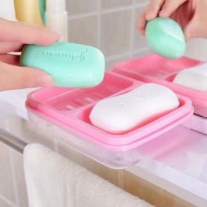 Double Grid Soap Box Soap Dish Travel Soap Case With Cover Shower Soap Holder Sponge Storage Plate