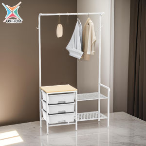 Oxihom Lemari Pakaian Gantungan Baju Full Drawer Pakaian Lemari Baju Gantung 3 Laci Susun
