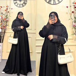 Dress Polos Renda Hitam Flowly Gamis Polos Basic Simple Elegant