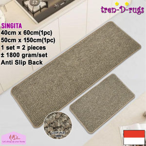 Tren-D-rugs Karpet keset kaki alas lantai polos salur stripe line garis shower kamar mandi tidur ruang tamu koridor panjang lorong runner kitchen mat anti slip murah 1 set isi 2 pcs - NMs