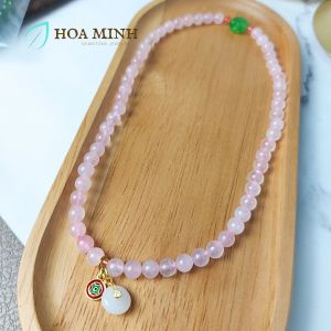 Vòng tay quấn 2 đá Thạch Anh Hồng size 6 li phối charm điếu kim tiền may mắn tài lộc hợp mệnh Hỏa Thổ | Hoa Minh Gem