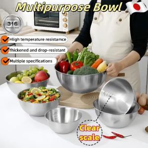 Stainless Steel Baking Mixing Bowl Salad Bowl Multifunctional Cooking Basin Food Storage Container Thick Material