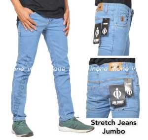 Celana Jeans Jumbo Pria Stretch Celana Panjang Bigsize In One Biru Muda 38 39 40 41 42 43 44 45 46