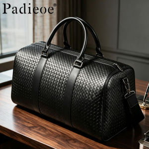 Padieoe Top layer cowhide embossed woven travel bag fashionable genuine leather business luggage bag mens and womens lightweight travel bag business trip bag