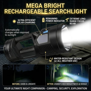 Super Bright LED Flashlight Waterproof Rechargeable Outdoor Light Long Range Beam Portable Searchlight Camping Hiking Emergency Light