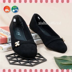 Sepatu Flat Shoes Flatshoes Wanita Terbaru Karet Lentur Empuk Kekinian Black Panda Blackpanda Arza