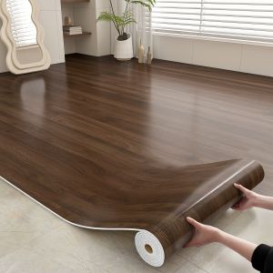 Wood Grain Floor Stickers Waterproof Self-adhesive Kitchen Bedroom Living Room Bathroom Floor Renovation and Repair PVC Imitation Wood Grain Wallpaper