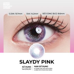 (HOẢ TỐC SG) Kính áp tròng màu Hồng tím ánh kim SLAYDY PINK ACROS – Lens dùng 6 tháng đeo 10h/ngày