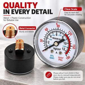 BHYJGD 42/53 mm Đồng hồ đo khí nén của máy nén khí. 0-12Bar / 0-180PSI Ren 9.7/12.7mm Đồng hồ đo áp suất trục Chất lượng cao. Đồng hồ đo áp suất chất lỏng thủy lực Dùng để trang trí cho bữa tiệc Giáng sinh.