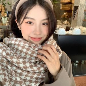HULEQQI Phong cách Hàn Quốc Khăn Quàng Cổ Dệt Kim Dày Kẻ Sọc Khăn choàng Cashmere mùa đông Hợp thời trang Ấm áp Khăn quàng cổ ca rô Y2K Nữ/Nam