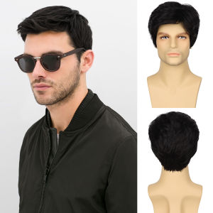 European and American mens wigs partially divided slanted bangs short chemical fiber high temperature silk headgear