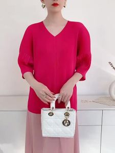 S-979F#  Peplum Top Summer  WomenS V-Neck Pop-Up Half Sleeve Loose T-Shirt One Size (45-75kg)