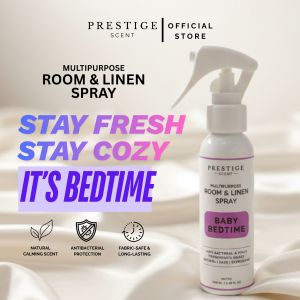 Prestige Scent – Room Linen Bed Spray - Baby Bedtime - Anti Bacterial Fungus Virus Tungau | Natural Fabric Premium with Therapeutic Grade Essential Oil Pengharum Ruangan Aromatherapy Safe Furnishing MultiPurpose 250ml & 100ml