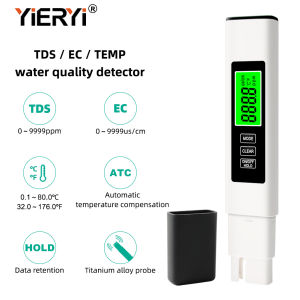Yieryi ปากกาทดสอบน้ำดิจิตอล 3-in-1 TDS/EC/TEMP เครื่องทดสอบน้ำ หัววัดไททาเนียมสำหรับห้องปฏิบัติการสระว่ายน้ำและน้ำดื่ม【เรือภายใน 36 ชั่วโมงจากร้านค้าในท้องถิ่น】
