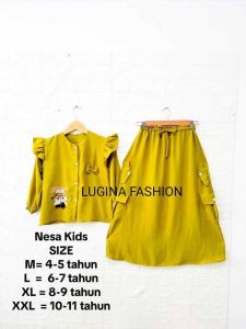 Baju Setelan Anak NESA KIDS 4-11 Tahun Sablon Dtf LABUBU Setelan Baju dan Rok Oneset Viral Lebaran