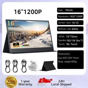 【SG Stock】16" Portable Monitor 1920x1200PQHD IPS Display 100% sRGB with Built-in Stand USB-C HDMI Eye Care External Second Screen