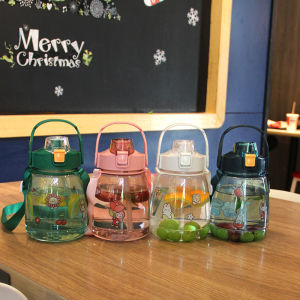 HOMEKARE 1300ml BPA-Free Cute Cartoon Big Belly Cup With Straw Strap Outdoor Large Capacity Travel Sports Drinking Water Bottle [FREE STICKER]