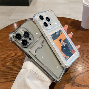 Transparent Card Bag Holder Phone Case For iPhone 16 15 11 12 13 14 17 Air Pro Max XR X XS Max SE 2020 7 8 Plus Clear Soft Shockproof Cover