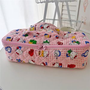 new vintage cute quilted long storage bag portable travel pouch for hair dryer curling iron hand carry makeup organizing bag