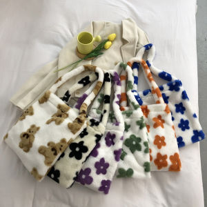 Pinfect Fashion Korean Retro Flower Pattern Shoulder Bag Women Casual Autumn Winter Soft Plush Handbag Tote Bag