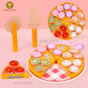 Bộ đồ chơi Pizza bằng gỗ kèm dụng cụ cắt bánh nhập vai nhà bếp mô phỏng cho bé Montessori BABE STORE