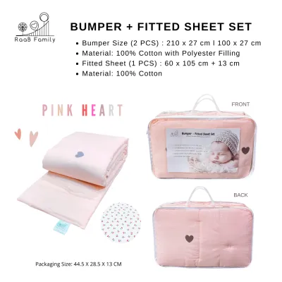 RaaB Family™ Baby Cot Bumper Fitted Sheet Set 100% Cotton Crib Liner Bumper Pad Baby Bedsheet Cot Protector Washable