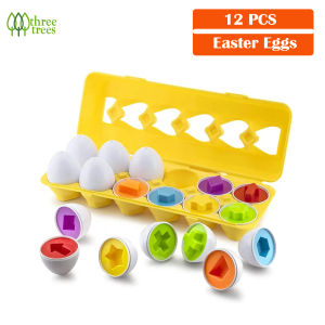 threetrees 12 pcs Cartoon Matching Easter Eggs SetMy First Find and Match ToyFine Motor Skill Toys STEM Toys Educational Toy For Toddlers To Learn About Shapes and Colors