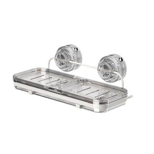 CILL Plastic Suction Cup Soap Dish Punch Free Drainable Double Soap Dish Multifunctional Wall Mounted Shower Soap Holder for Home